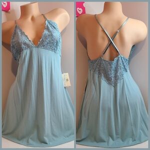 VTG Valerie Stevens SuperSoft Modal & Lace Babydoll Chemise Size Lg